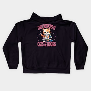 Easily Distracted By Cats And Books Kids Hoodie